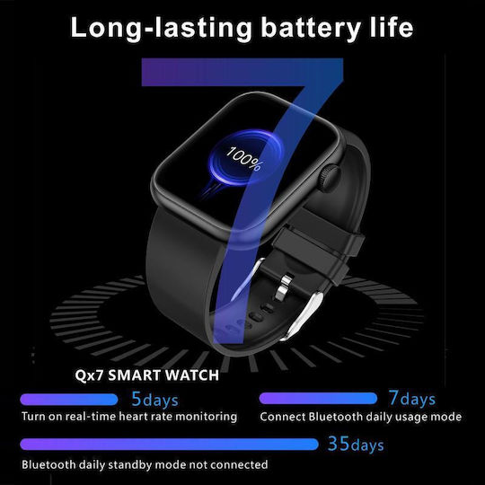 Microwear QX7 45mm Smartwatch with Heart Rate Monitor (Black)