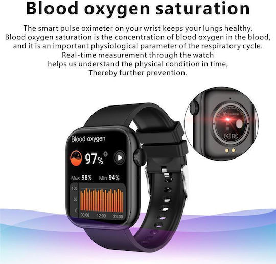 Microwear QX7 45mm Smartwatch with Heart Rate Monitor (Black)