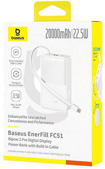 Baseus EnerFill Bipow2 Pro Power Bank 20000mAh 22.5W με Θύρα USB-A και Θύρα USB-C Cosmic Black