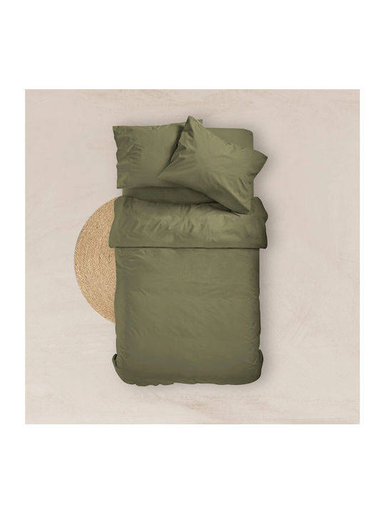 Borea Sheet for Single Bed with Elastic 100x200+35cm. Solid 22 Haki