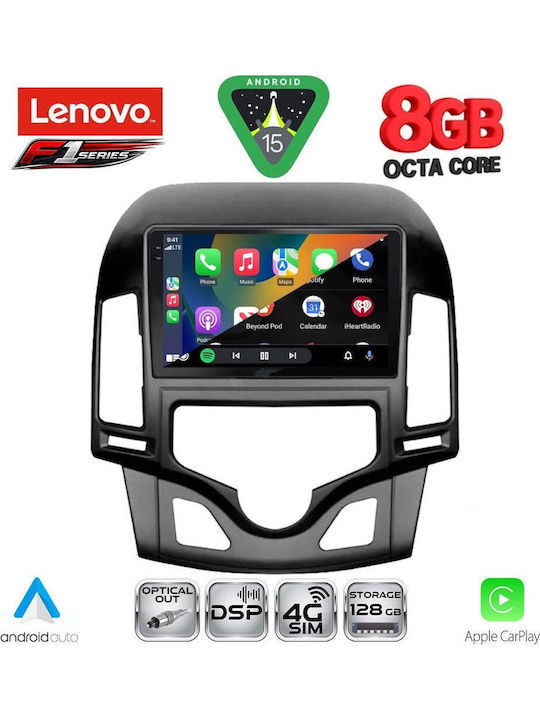 Lenovo Car Audio System for Hyundai i30 2007-2012 with Clima (Bluetooth/USB/WiFi/GPS/Apple-Carplay/Android-Auto) with Touch Screen 9"