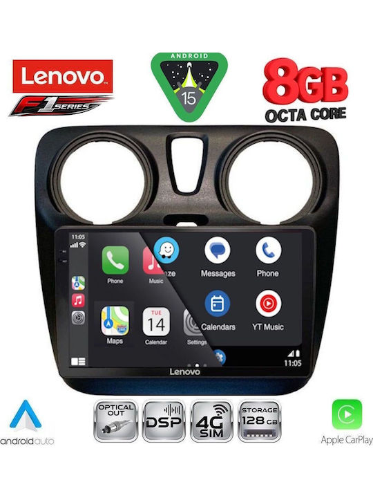 Lenovo Car Audio System for Dacia Dokker 2012-2022 (Bluetooth/USB/WiFi/GPS/Apple-Carplay/Android-Auto) with Touch Screen 9"