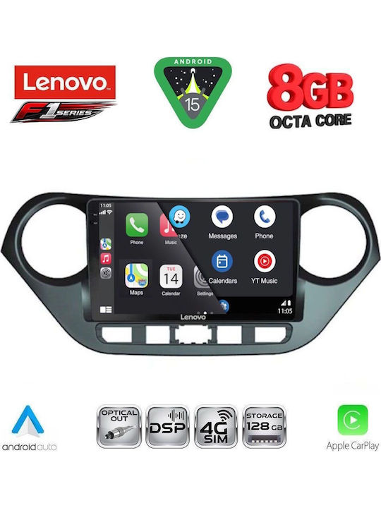 Lenovo Car Audio System for Hyundai i10 2014-2020 (Bluetooth/USB/WiFi/GPS/Apple-Carplay/Android-Auto) with Touch Screen 9"