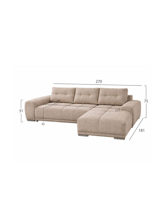 Comfyra Ecke Sofa Bett mit Rechte Ecke Beiget 270x181x75cm