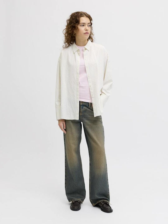 Jack & Jones Women's Shirt White Lime Stripes