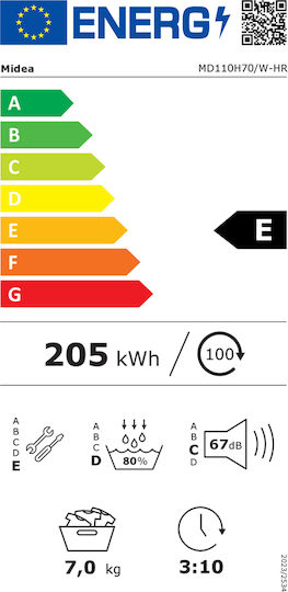 Midea MD110H70/W-HR Στεγνωτήριο 7kg με Αντλία Θερμότητας