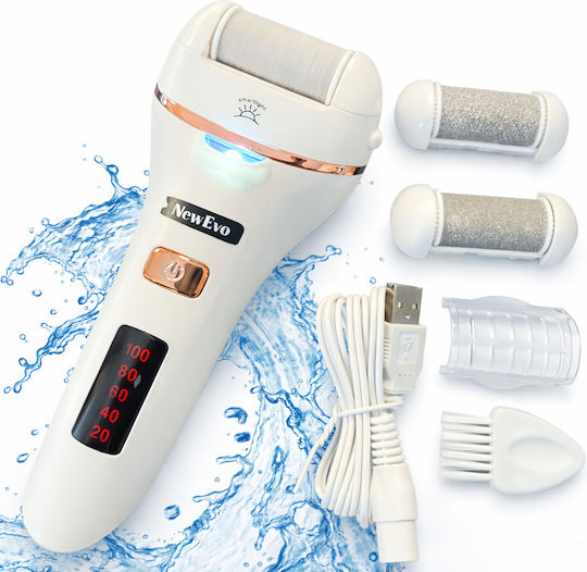 Set Pilă Electrică Pentru Călcâie Newevo Afișaj Digital Led Baterie 1200 Mah Încărcare Usb Rezistentă La Apă 2 Viteze 2400 Rpm 3 Capete Incluse Lanternă Led Îndepărtare Piele Moartă