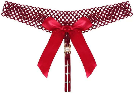 Women Sexy Open Bow Thong Burgundy