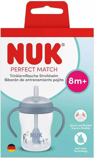Nuk Baby Cup with Handles and Straw made of Silicone Blue 150ml for 8m+m+