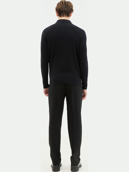 Long Sleeve Black Polo Sweater