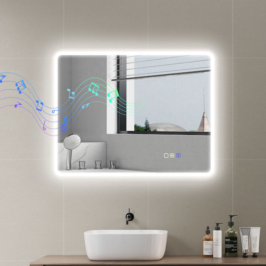 Bluetooth Ορθογώνιος Καθρέπτης Μπάνιου Led Αφής με Bluetooth 70x90cm Ασημί