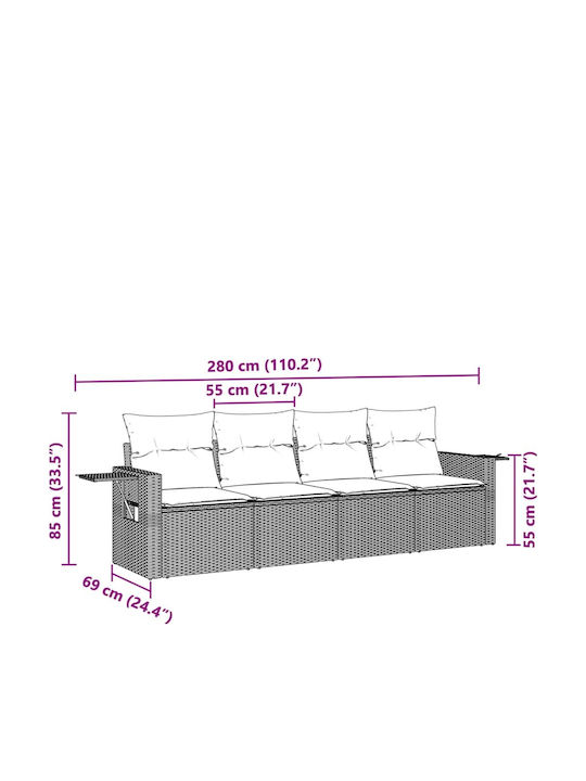 Canapea Cu Patru Locuri De Exterior Din Rattan Cu Perne 55x55x69cm