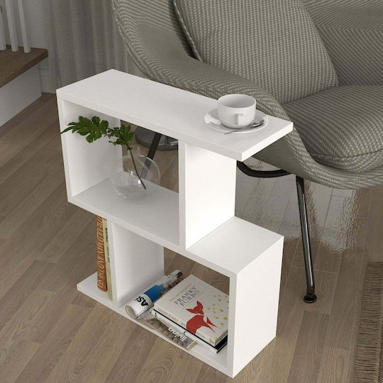 Masă Laterală Rectangulară Din Lemn Cu Roți Albă L50xL18xÎ55cm