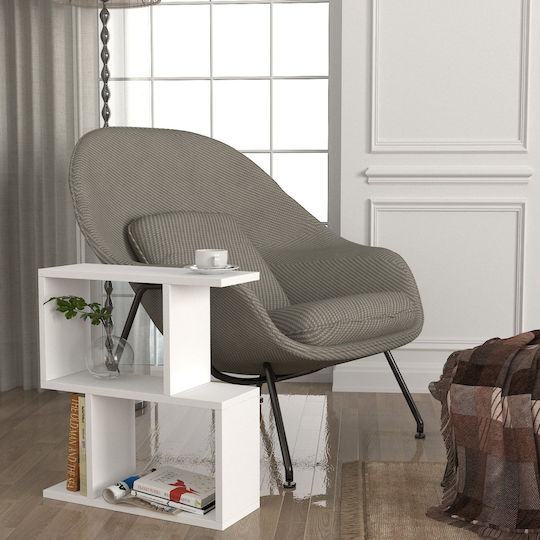 Masă Laterală Rectangulară Din Lemn Cu Roți Albă L50xL18xÎ55cm