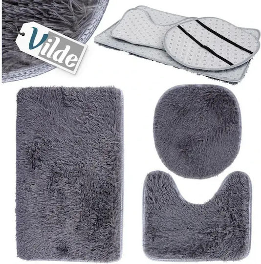 Vilde Rutschfest Set Badematten Synthetisch,Polyester/Cotton/Leather Toilette 569702 Grey 3Stück