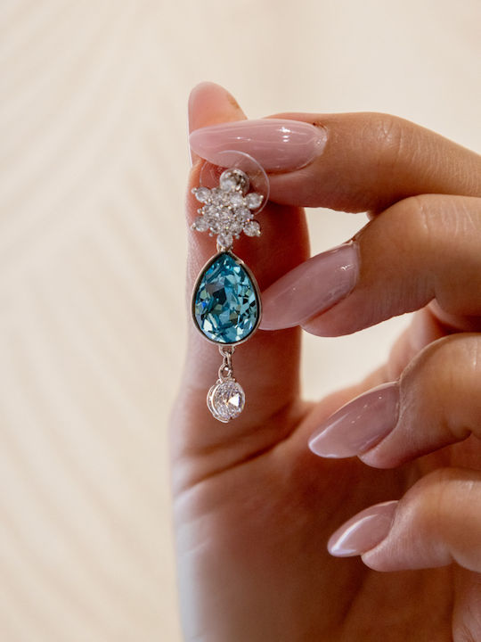Chrysothemiss Women's Earrings Artemis Drops Aquamarine Crystal & Platinum Plating