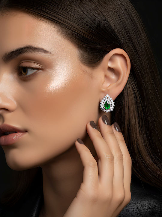 Chrysothemiss Women's Earrings Emerald Kiss Platinum Plated Green Crystal