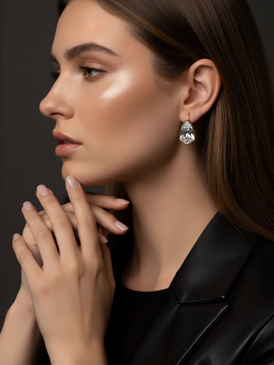 Chrysothemiss Women's Earrings Golden Glint White Crystal Teardrop Shape
