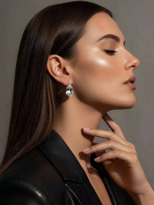Chrysothemiss Women's Earrings Golden Glint White Crystal Teardrop Shape