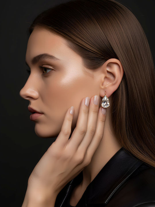 Chrysothemiss Women's Earrings Golden Glint White Crystal Teardrop Shape