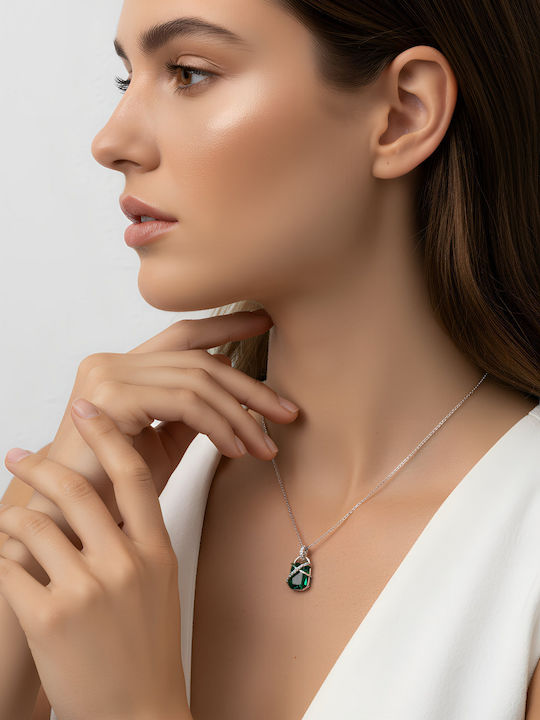 Chrysothemiss Damen Halskette Emerald Orbit Vergoldete Grüne Kristall & Zirkon