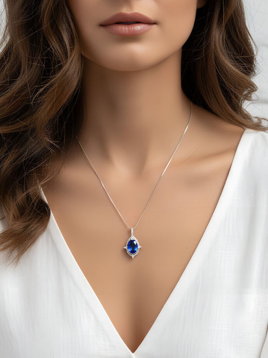 Chrysothemiss Damen Halskette Saphir Blick Vergoldet Blau Kristall