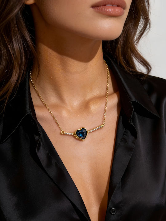 Chrysothemiss Necklace with design Heart Gold Plated with Zircon