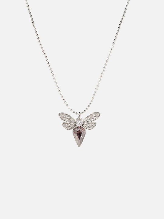 Chrysothemiss Damen Halskette Blush Wings Vergoldet Rosafarbenen Zirkon & Flügel