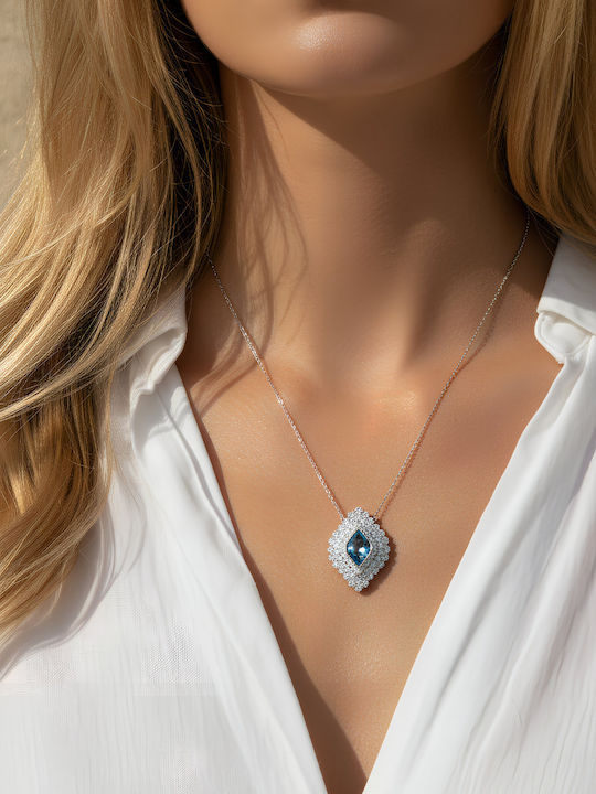 Chrysothemiss Colier Imperial Blue Placat Cu Platină Cristal Albastru