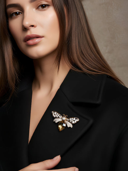 Chrysothemiss Γυναικεία Καρφίτσα Royal Bee Κρύσταλλο Champagne & Ζιργκόν
