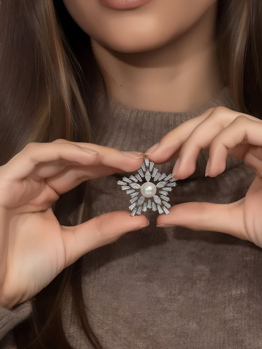 Chrysothemiss Γυναικεία Καρφίτσα Crystal Star Αστέρι Πέρλα & Ζιργκόν Επίστρωση Πλατίνας Chrysothemiss Γυναικεία Καρφίτσα Crystal Star Αστέρι Πέρλα & Ζιργκόν Επίστρωση Πλατίνας
