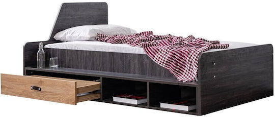 Pat Din Lemn Pentru Copii Cu Sertare Gri 90x190cm