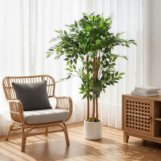 Homcom Artificial Banana Plant Green Peva Wood Pot Container Pp Cement 55x55x120 Cm 83c-192v00gn