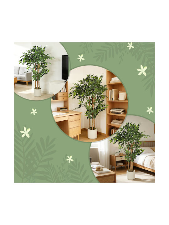 Homcom Artificial Banana Plant Green Peva Wood Pot Container Pp Cement 55x55x120 Cm 83c-192v00gn