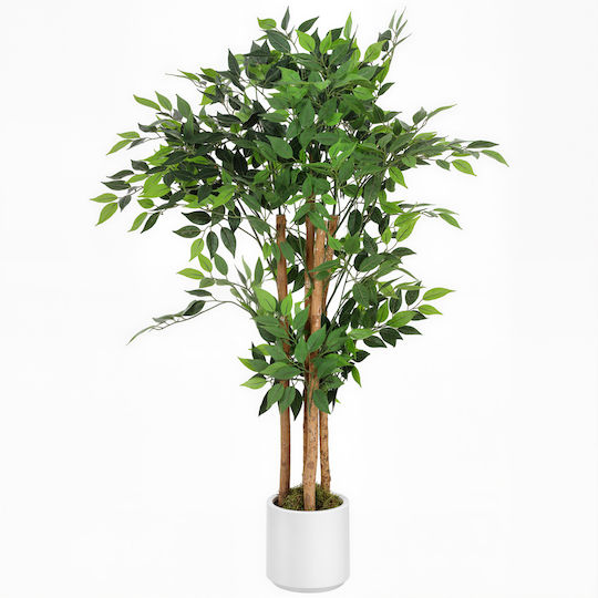 Homcom Artificial Banana Plant Green Peva Wood Pot Container Pp Cement 55x55x120 Cm 83c-192v00gn
