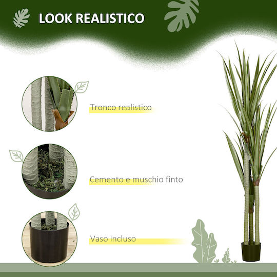 HomCom Dekorative Künstliche Yucca Pflanze 190 cm 39 Blätter Topfpflanze Peva Zement