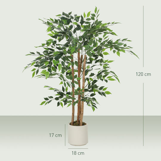 Homcom Artificial Banana Plant Green Peva Wood Pot Container Pp Cement 55x55x120 Cm 83c-192v00gn