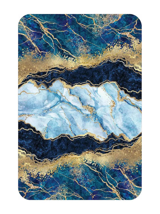 Bath Mat Set Blue Marble Gold Details 50 X 50 Cm + 50 X 80 Cm