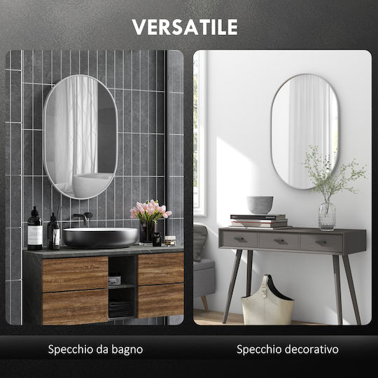 HomCom Οβάλ Καθρέπτης Μπάνιου από Μέταλλο 60x90cm Ασημί