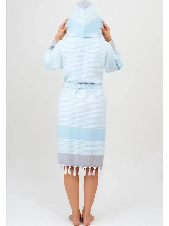 Μπουρνούζι Γυναικείο Κουκούλα Μπλε S Xxl L Xl