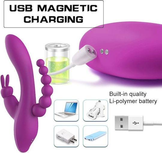 Smd Trinity Pro 3-in-1 Rabbit G-spot Vibrator Anal Beads 10 Vibration Modes 21cm Purple