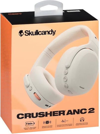 Skullcandy Crusher ANC 2 Wireless / Wired Over Ear Headphones with 60 hours of Operation and Quick Charge White/Orange