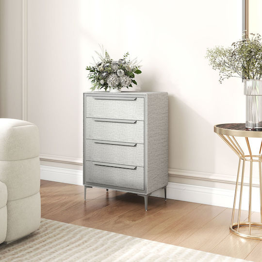 Metallic Chest of Drawers with 4 Drawers Grey with Fabric Coating 60x36x88cm