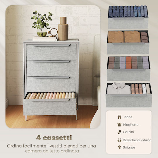 Metallic Chest of Drawers with 4 Drawers Grey with Fabric Coating 60x36x88cm