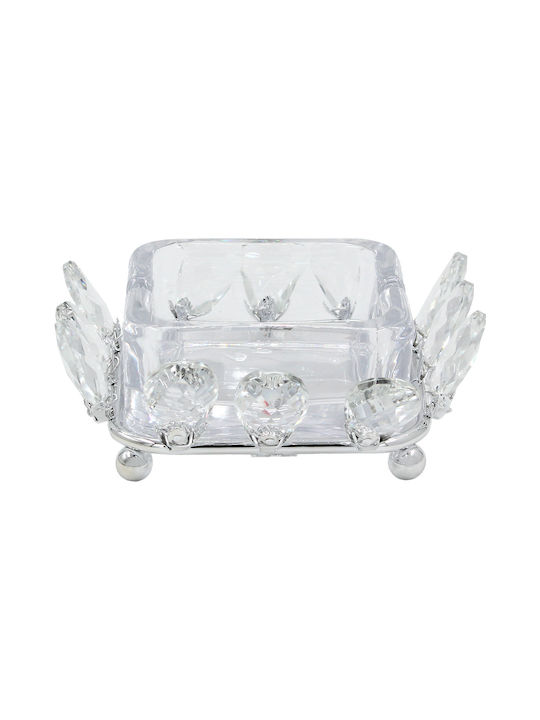 Glass Ashtray With Metal Base 13x13x5 Cm Silver Crystals Keskor 43260