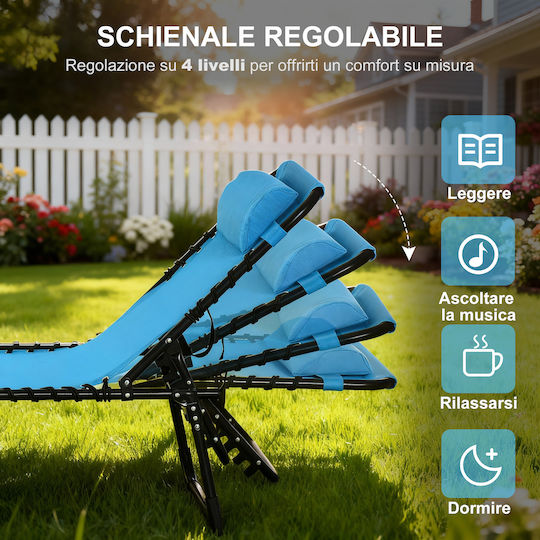 Outsunny Foldable Steel Beach Sunbed Blue 189x58x30cm