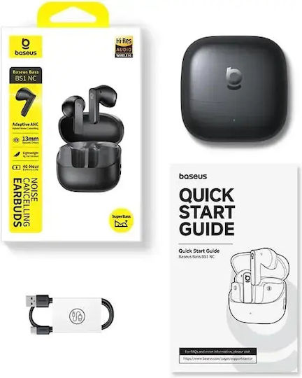 Baseus Bass BS1 NC In-ear Bluetooth Handsfree Earphones with Sweat Resistance and Charging Case Black