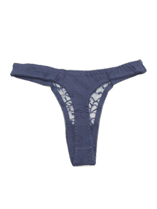 Cotton Women's String with Lace Blue Maren H724