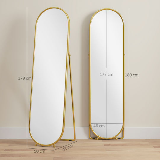 HomCom Oval Floor Mirror with Gold Metal Frame 180x50cm