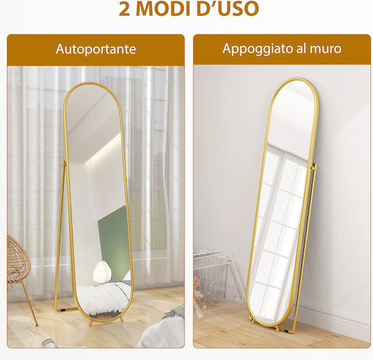 HomCom Oval Floor Mirror with Gold Metal Frame 180x50cm